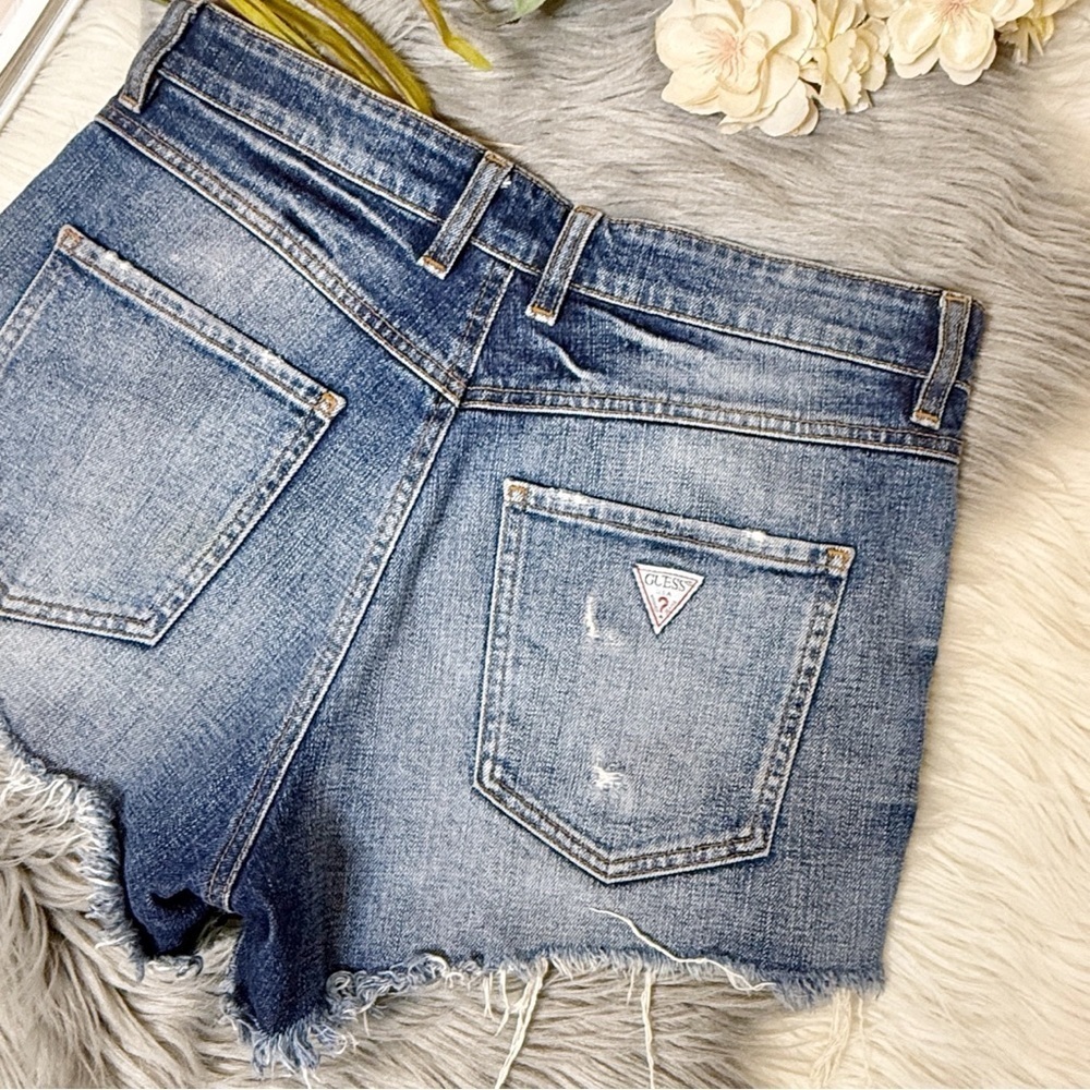 Guess Logo Pocket High Rise 90s Button Fly Cutoff Women’s Denim Shorts Sz 29 - Picture 9 of 10